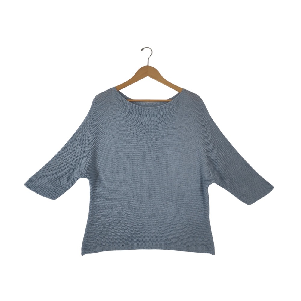 Carina Ricci Italy Blue Knit Batwing Sweater Boat Neck Size L